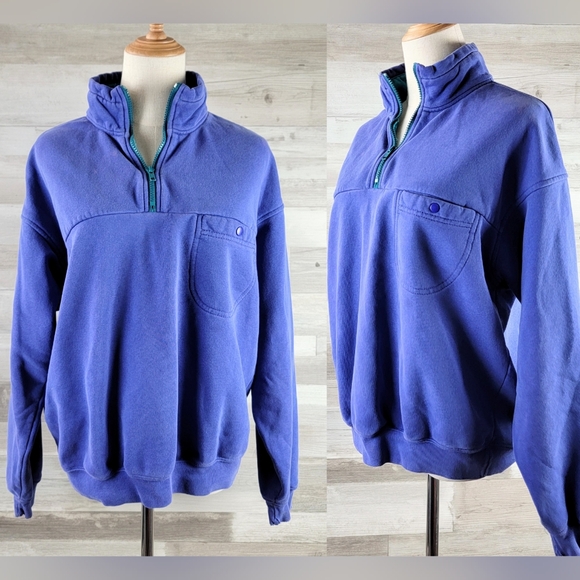 Vintage 90s Columbia ¼ Zip Pullover Distressed Sweatshirt Size Large USA Made - Picture 1 of 16